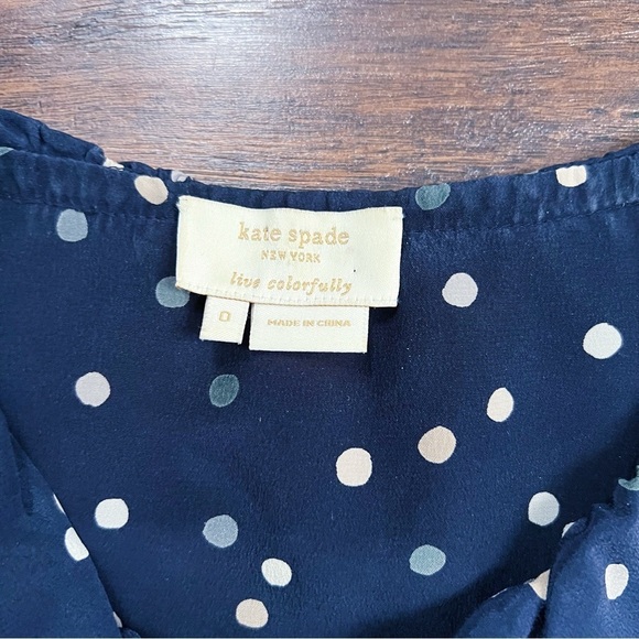 Kate Spade • Lynette Blouse silk polka dot navy blue ruffle collar bow tie neck - Picture 4 of 14